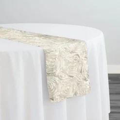 Rose Satin (3D) Table Runner in Ivory 113