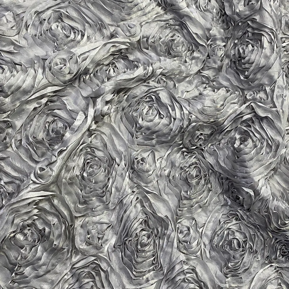 Rose Satin (3D) Table Runner in Silver