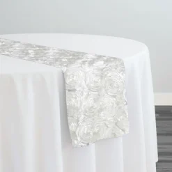 Rose Satin (3D) Table Runner in White