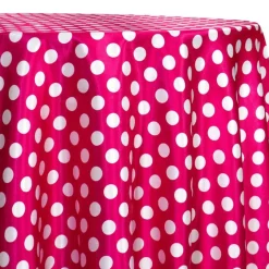 Satin Polka Dot Table Linen in White and Fuchsia