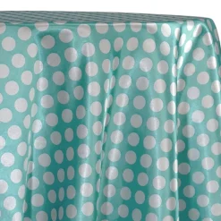 Satin Polka Dot Table Linen in White and Teal Green