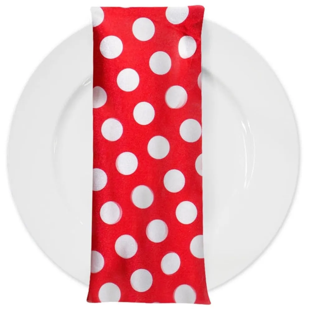 Satin Polka Dot Table Napkin in White and Red