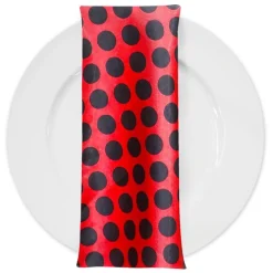 Satin Polka Dot Table Napkin in Black and Red