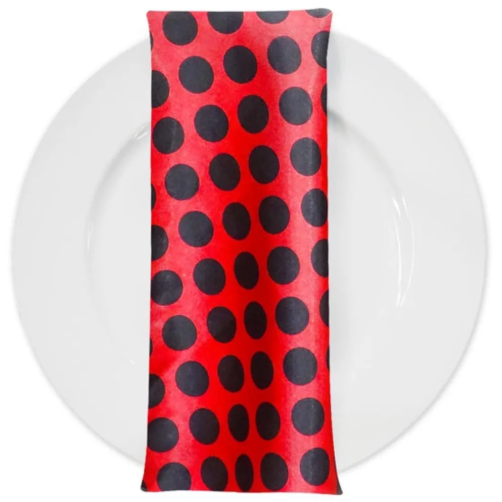 Satin Polka Dot Table Napkin in Black and Red