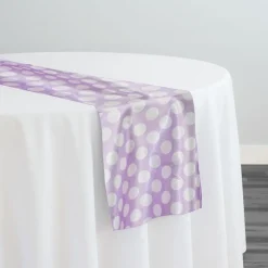 Satin Polka Dot Table Runner in White and Lilac