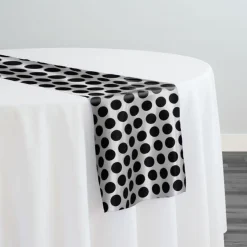 Satin Polka Dot Table Runner in Black and White