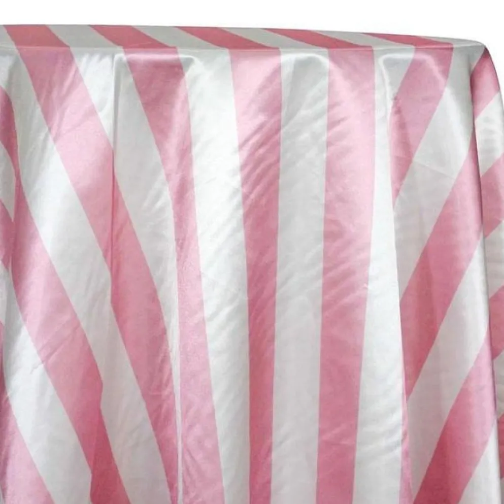 2" Satin Stripe Table Linen in White and Pink