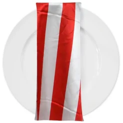 2" Satin Stripe Table Napkin in White and Red