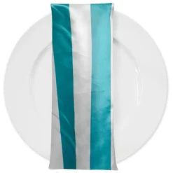 2" Satin Stripe Table Napkin in White and Jade