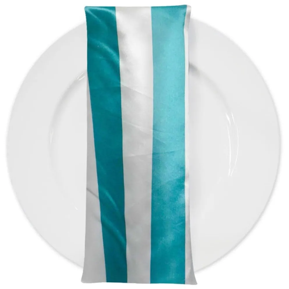 2" Satin Stripe Table Napkin in White and Jade