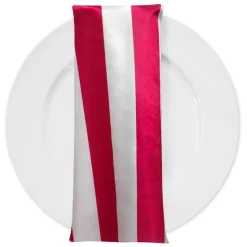 2" Satin Stripe Table Napkin in White and Fuchsia