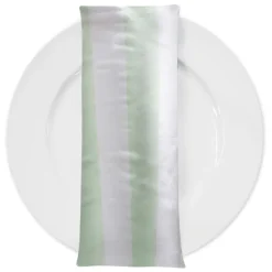 2" Satin Stripe Table Napkin in White and Mint