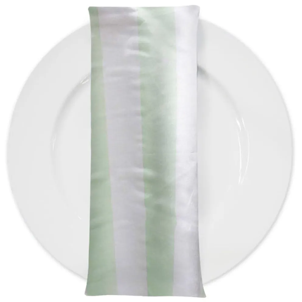 2" Satin Stripe Table Napkin in White and Mint