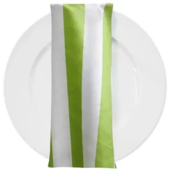 2" Satin Stripe Table Napkin in White and Moss