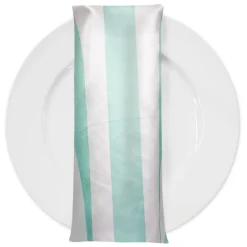 2" Satin Stripe Table Napkin in White and Teal Green