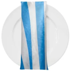 2" Satin Stripe Table Napkin in White and Turquoise