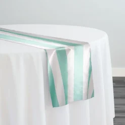 2" Satin Stripe Table Runner in White and Teal Green