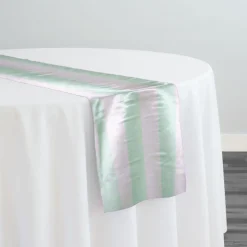 2" Satin Stripe Table Runner in White and Mint