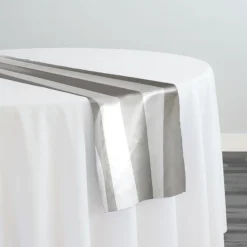 2" Satin Stripe Table Runner in White and Silver