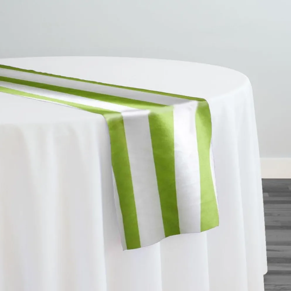 2" Satin Stripe Table Runner in White and Moss