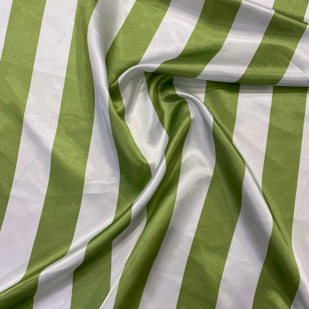 2" Satin Stripe Table Runner in White and Moss