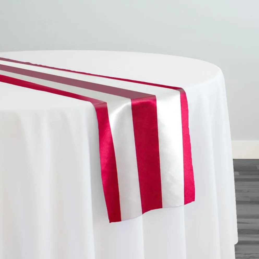 2" Satin Stripe Table Runner in White and Fuchsia