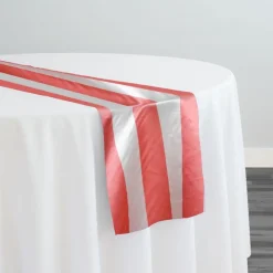 2" Satin Stripe Table Runner in White and Coral