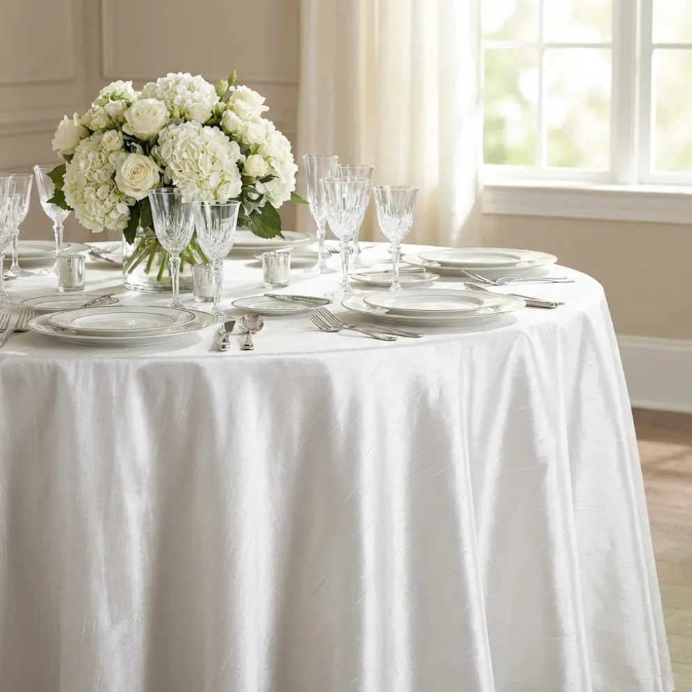 Shantung Satin (Reversible) Table Linen in White