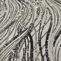 Skyfall Sequins Table Linen in Silver and White