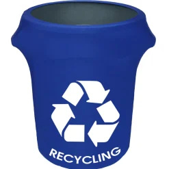 Spandex 32 Gallon Trash Can Cover in Royal Blue (w/ Recycling Logo)