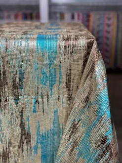 Static Jacquard Table Linen in Turquoise and Brown