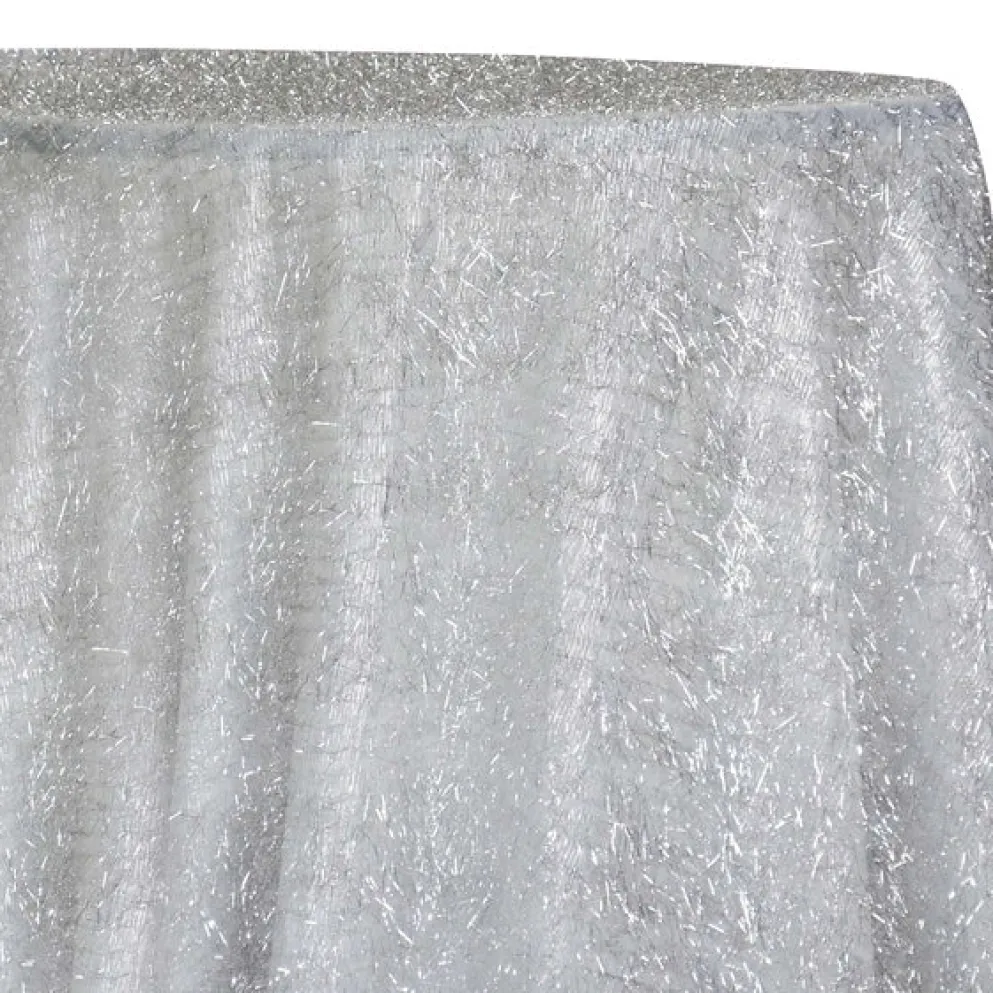 String Metallic Table Linen in White and Silver