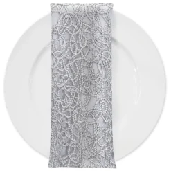 Swirl Chain Lace (w/ Poly Lining) Table Napkin in Silver