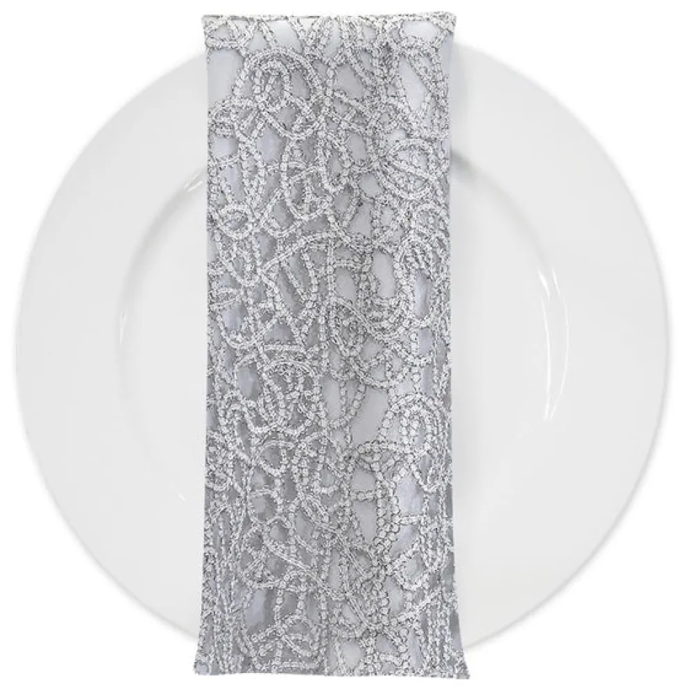 Swirl Chain Lace (w/ Poly Lining) Table Napkin in Silver