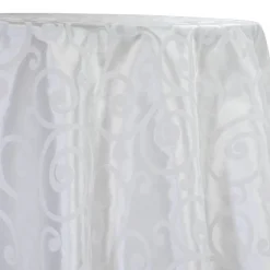 Swirl Flocking Taffeta Table Linen in White on White