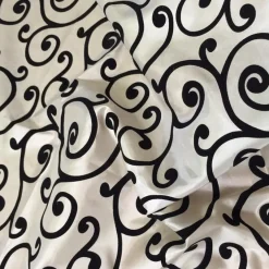 Swirl Flocking Taffeta Table Linen in Black on Ivory
