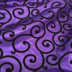 Swirl Flocking Taffeta Table Runner in Black on Purple