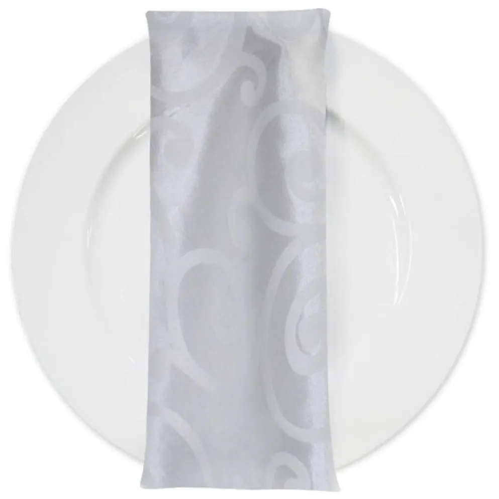 Swirl Flocking Taffeta Table Napkins in White