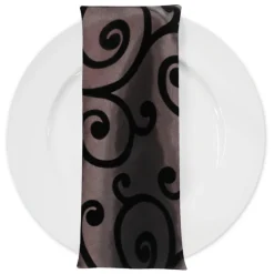 Swirl Flocking Taffeta Table Napkins in Black and Brown
