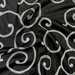 Swirl Sequins Taffeta Table Linen in White and Black