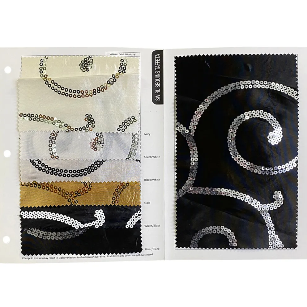 Swirl Sequins Taffeta Table Linen in White and Black