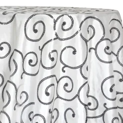 Swirl Sequins Taffeta Table Linen in Black and White