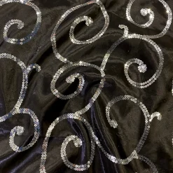 Swirl Sequins Taffeta Table Linen in Silver and Black
