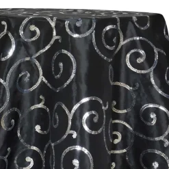 Swirl Sequins Taffeta Table Linen in Silver and Black