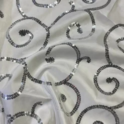 Swirl Sequins Taffeta Table Runner in Silver and White