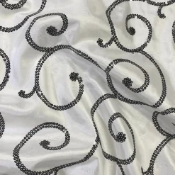 Swirl Sequins Taffeta Table Runner in Black and White