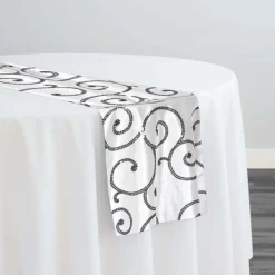 Swirl Sequins Taffeta Table Runner in Black and White