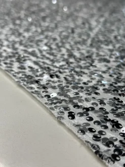 Taffeta Sequins Table Linen in Silver and White