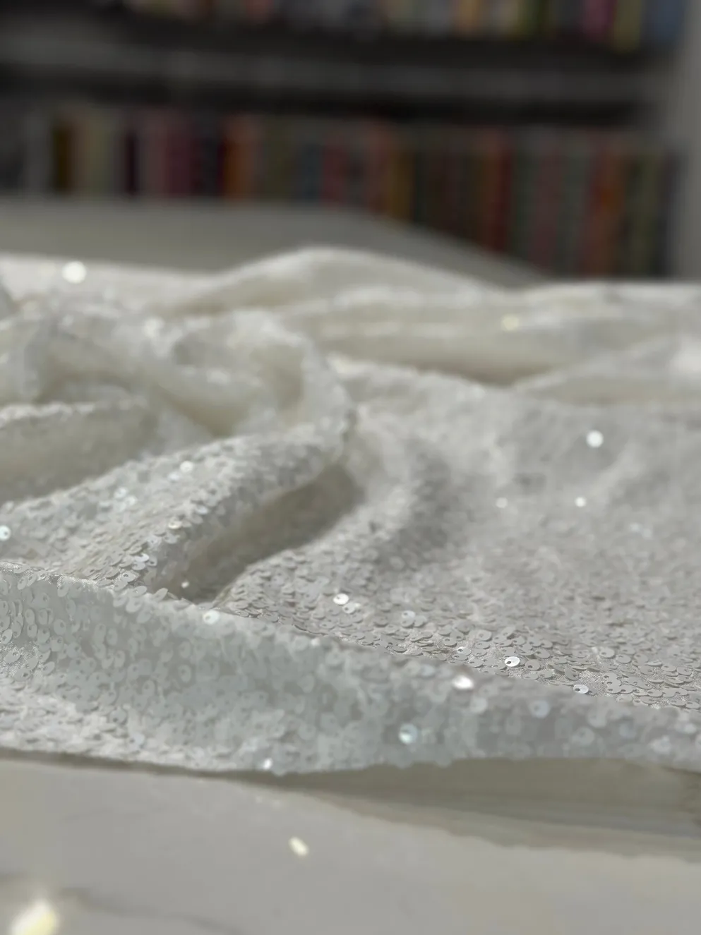 Taffeta Sequins Table Linen in White