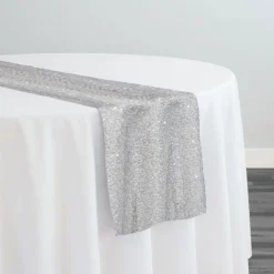 Taffeta Sequins Table Runner in White
